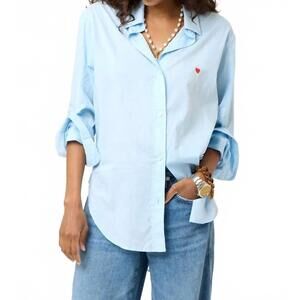 NEW KERRI ROSENTHAL jack button down shirt in mid blue